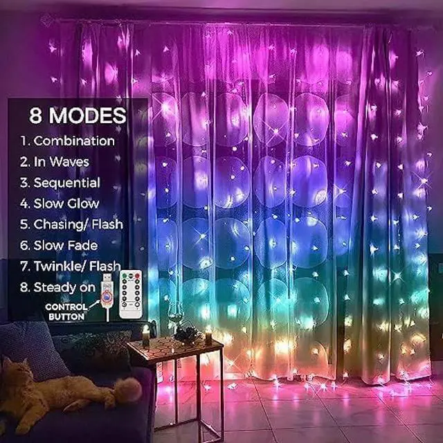 Alt view image 6 of 6 - suddus Curtain Lights for Bedroom, 192 Led 8.3ft x 5.25ft Hanging String Lights Outdoor, Fairy Curtain Lights for Backdrop, Window, Wall, Wedding, Party, Garden, Porch, Birthday Decor Multicolor