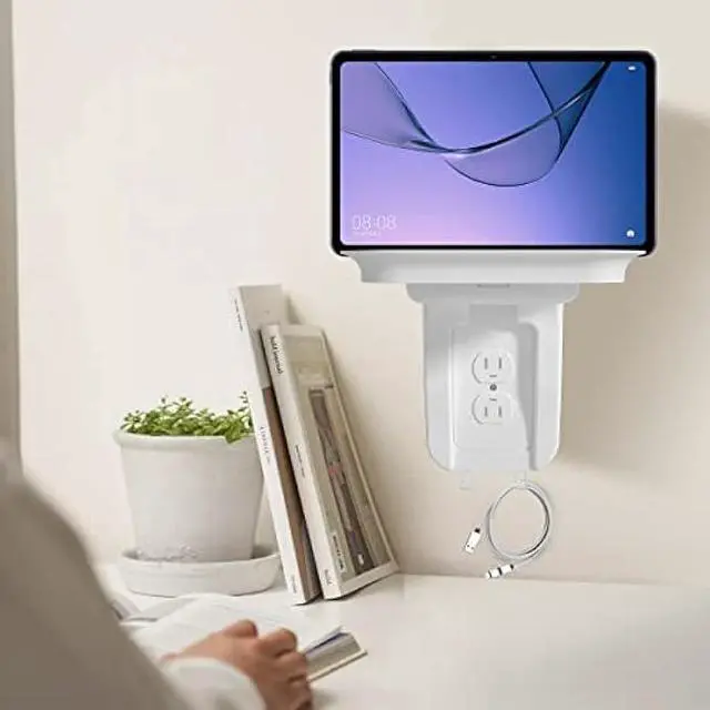 Alt view image 2 of 6 - suptek Large Wall Outlet Shelf,Home Wall Shelf Organizer for Outlets,Perfect for Bathroom Kitchen,Bedrooms,Ideal for Cell Phone Speaker up to 20lbs,with Cable Management and Detachable Hooks (S3XLW)