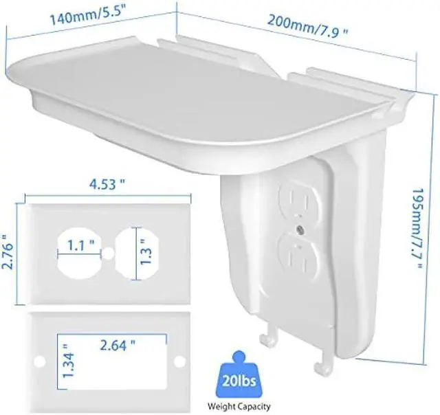 Alt view image 4 of 6 - suptek Large Wall Outlet Shelf,Home Wall Shelf Organizer for Outlets,Perfect for Bathroom Kitchen,Bedrooms,Ideal for Cell Phone Speaker up to 20lbs,with Cable Management and Detachable Hooks (S3XLW)