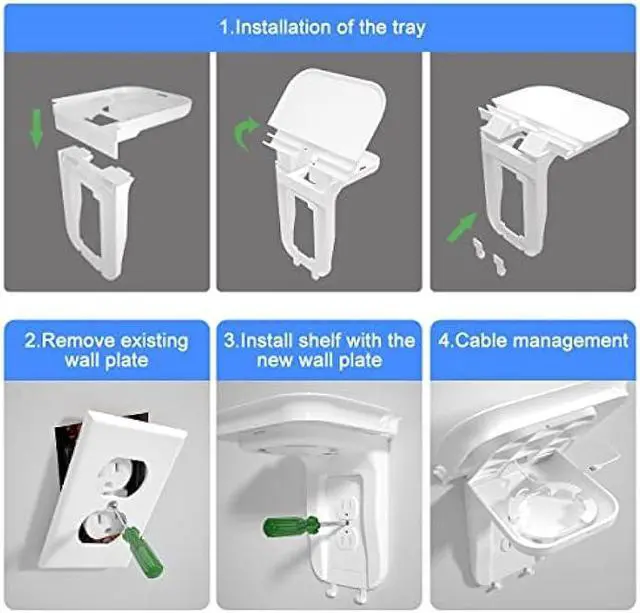 Alt view image 6 of 6 - suptek Large Wall Outlet Shelf,Home Wall Shelf Organizer for Outlets,Perfect for Bathroom Kitchen,Bedrooms,Ideal for Cell Phone Speaker up to 20lbs,with Cable Management and Detachable Hooks (S3XLW)