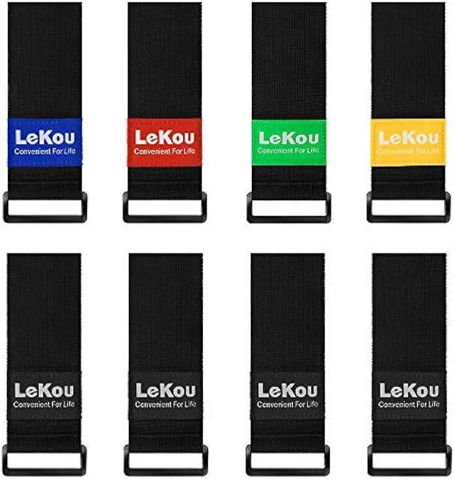 Main image of Lekou Elastic Cinch Straps Black 2 x 18 (8 Pack), Stretchy Hook and Loop Storage Straps Hook and Loop Cinch Strap with Buckle - Bicycle, Truck, Boat Extension Cords, Hoses Garage & RV Organization