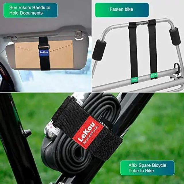 Alt view image 5 of 6 - Elastic Cinch Straps Black 2 x 18 (8 Pack), Stretchy Hook and Loop Storage Straps Hook and Loop Cinch Strap with Buckle - Bicycle, Truck, Boat Extension Cords, Hoses Garage & RV Organization