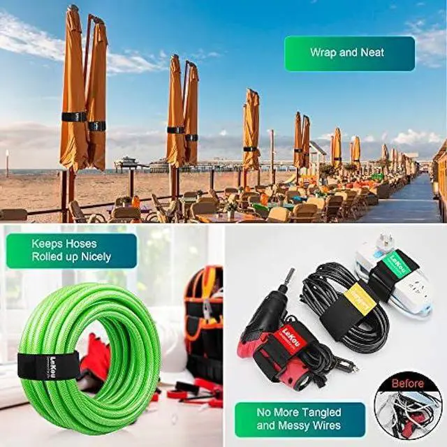 Alt view image 3 of 6 - Elastic Cinch Straps Black 2 x 18 (8 Pack), Stretchy Hook and Loop Storage Straps Hook and Loop Cinch Strap with Buckle - Bicycle, Truck, Boat Extension Cords, Hoses Garage & RV Organization