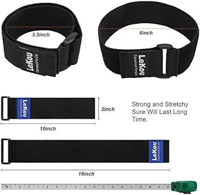 Alt view image 2 of 6 - Elastic Cinch Straps Black 2 x 18 (8 Pack), Stretchy Hook and Loop Storage Straps Hook and Loop Cinch Strap with Buckle - Bicycle, Truck, Boat Extension Cords, Hoses Garage & RV Organization