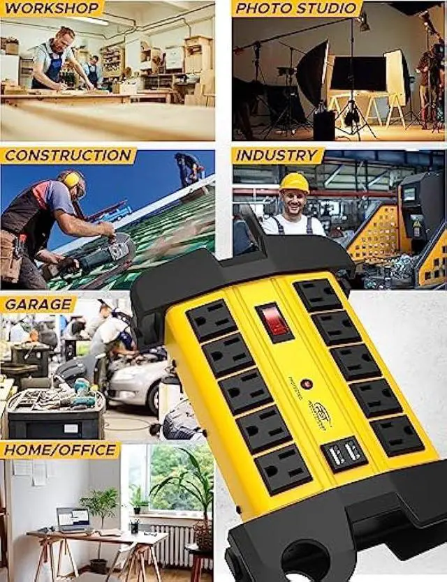 Alt view image 5 of 5 - CRST 10-Outlet Heavy Duty Power Strip with 2 USB Ports,2800J Surge Protector Power Strip with 15ft Cord, Cord Management, EMI/RFI Filtering, ETL Listed(15A/1875W)