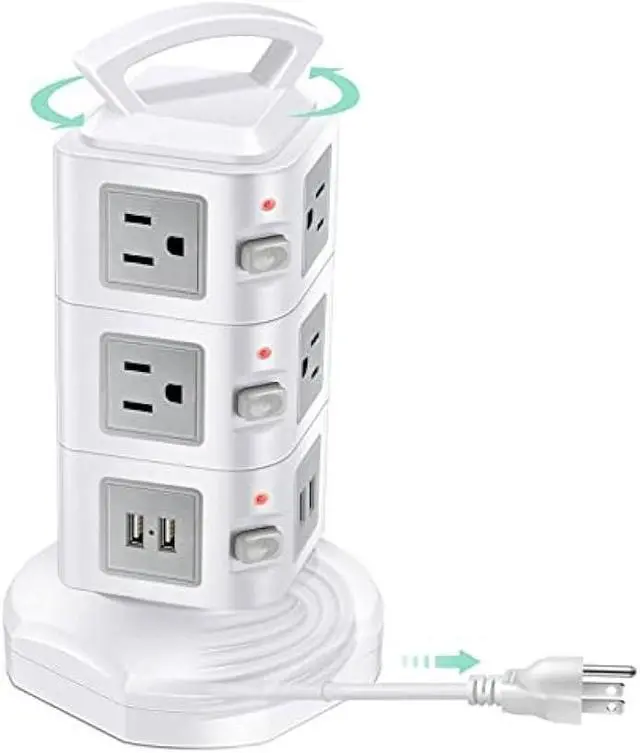 Main image of Power Strip Tower Surge Protector, Retractable Extension Cord with Multiple Outlets, 10 AC Outlets with 4 USB Ports Charging Tower, Multi Plug Outlet Extender Desktop Charging Station for Home Office