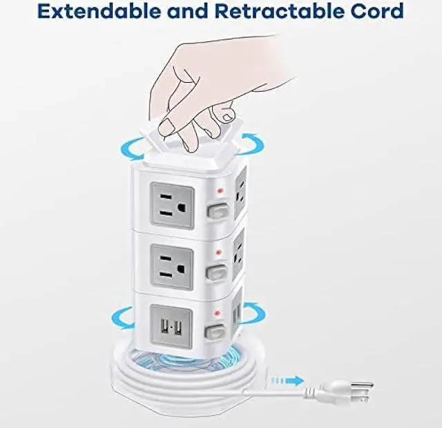 Alt view image 5 of 6 - Power Strip Tower Surge Protector, Retractable Extension Cord with Multiple Outlets, 10 AC Outlets with 4 USB Ports Charging Tower, Multi Plug Outlet Extender Desktop Charging Station for Home Office