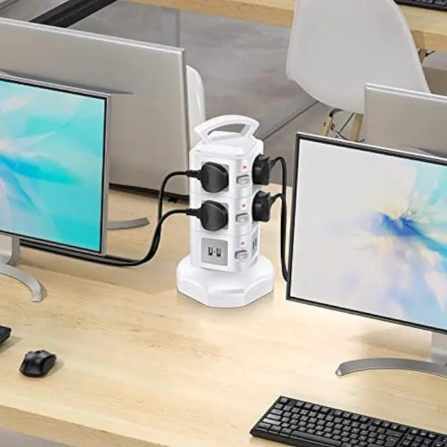 Alt view image 6 of 6 - Power Strip Tower Surge Protector, Retractable Extension Cord with Multiple Outlets, 10 AC Outlets with 4 USB Ports Charging Tower, Multi Plug Outlet Extender Desktop Charging Station for Home Office