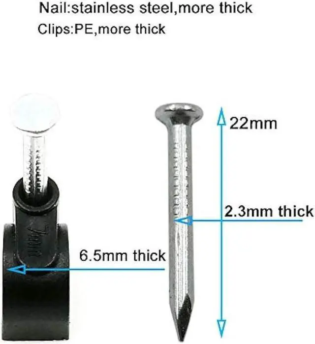 Alt view image 3 of 5 - HS Electrical Coaxial Cable Clips Outdoor 500 Pack Nail-in Wire Clamps,Nail Wire Holder Cord Management 7mm,Black