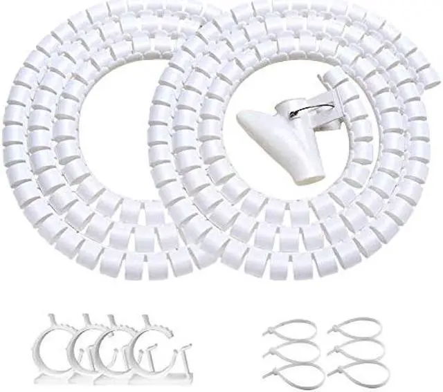 Main image of White Cable Management Sleeve Tubes, Power Cord Organizer Protectors for Pets, 2 PCS VIWIEU Cable Bundler with Electrical Cable Clips and Zip Ties, Computer Under Desk Wire Holder Solutions