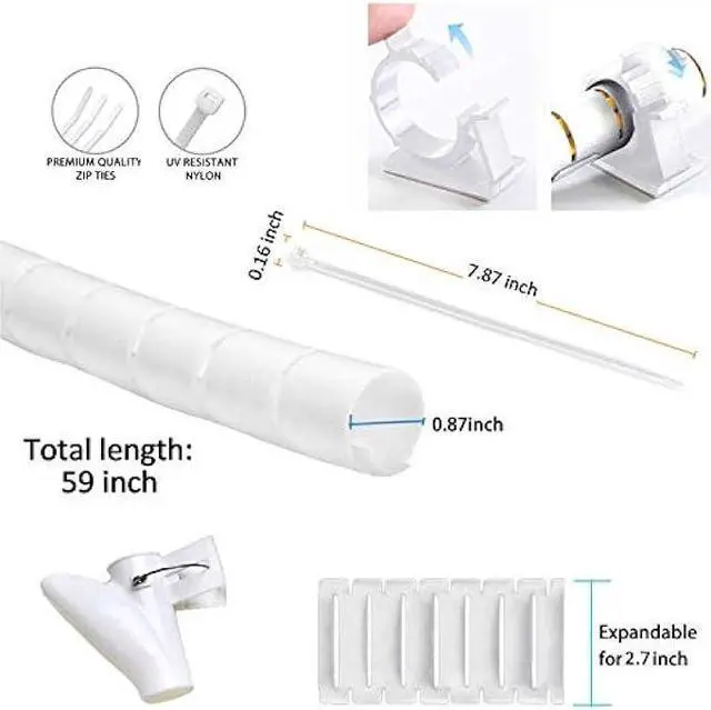 Alt view image 2 of 5 - White Cable Management Sleeve Tubes, Power Cord Organizer Protectors for Pets, 2 PCS VIWIEU Cable Bundler with Electrical Cable Clips and Zip Ties, Computer Under Desk Wire Holder Solutions