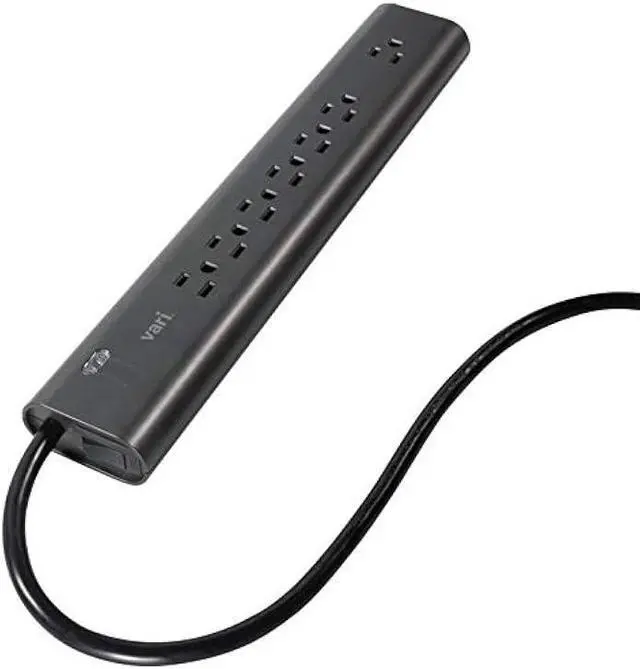 Main image of Vari Power Strip (8 Foot) - Black Extension Cord with Multiple Outlets & Power Surge Protection - Outlet Extender with 7 Plug in Points - Fits in Cable Management Tray - Office Desk Accessories