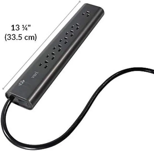 Alt view image 3 of 3 - Vari Power Strip (8 Foot) - Black Extension Cord with Multiple Outlets & Power Surge Protection - Outlet Extender with 7 Plug in Points - Fits in Cable Management Tray - Office Desk Accessories