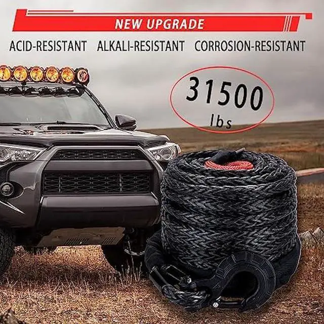 Alt view image 2 of 6 - TYT Synthetic Winch Rope Kit - 1/2 x 92' with 32000 lbs Strength, Protective Sleeve, Heavy Duty Hook and Safety Pull Strap for Off-Road 4x4 Vehicles, Trucks (Black)