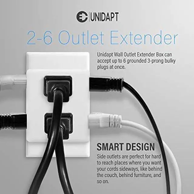 Alt view image 2 of 5 - Multi Plug Outlet Splitter, Unidapt Multiple Outlets Extender Adapter with 6 AC Power Socket, Side Splitter Box, Wall Tap Plug Expander for Home Hotel Office Dorm Essentials, 2-Pack