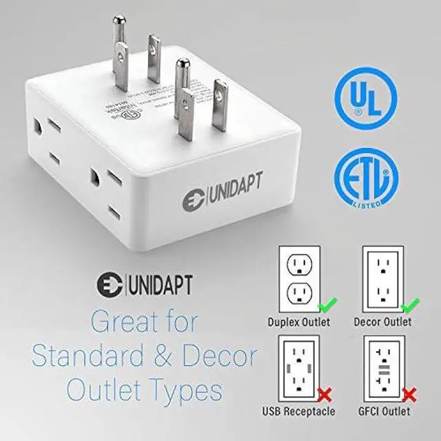Alt view image 4 of 5 - Multi Plug Outlet Splitter, Unidapt Multiple Outlets Extender Adapter with 6 AC Power Socket, Side Splitter Box, Wall Tap Plug Expander for Home Hotel Office Dorm Essentials, 2-Pack