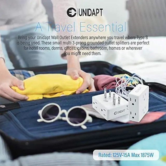 Alt view image 7 of 7 - Multi Plug Outlet Splitter, Unidapt Multiple Outlet Extender Adapter with 6 Electrical Outlets, Side Outlet Splitter Box, Wall Tap Power Plug Expander for Home Hotel Office Dorm Essentials, 2-Pack