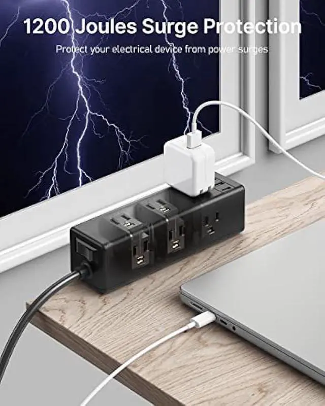 Alt view image 5 of 7 - CCCEI Desk Clamp Power Strip with 9 Outlets, Desktop Edge Mount Surge Protector with USB-A and 45W USB-C Ports, Widely Spaced Desk Outlet Fast Charging Station, 10 FT Flat Plug, Fit 1.6 inch Table.