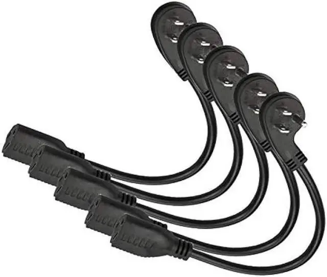 Main image of Flat Plug Short Extension Cord, Right Angle 3 Prong, 1625 watts, 16 AWG, 13 amps 125 Volts, UL Listed, 5 Pack, Black 1 Foot by ClearMax