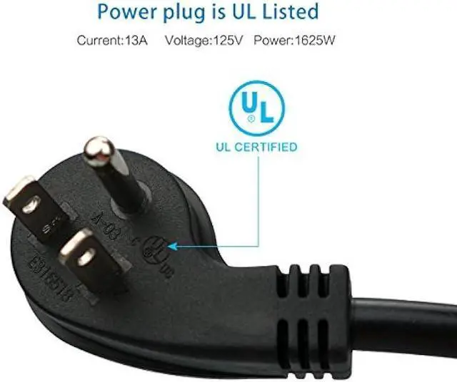 Alt view image 3 of 7 - Flat Plug Short Extension Cord, Right Angle 3 Prong, 1625 watts, 16 AWG, 13 amps 125 Volts, UL Listed, 5 Pack, Black 1 Foot by ClearMax