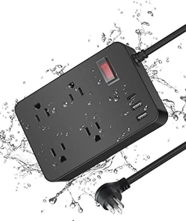Main image of Outdoor Power Strip Weatherproof with USB C, Waterproof Surge Protector with 4 Outlets,Outdoor Electrical Outlet,Outdoor Multi Plug Outlet for Camping, Garden, Kitchen, Bathroom, 6ft Cord,Flat Plug