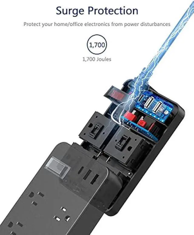 Alt view image 5 of 7 - Outdoor Power Strip Weatherproof with USB C, Waterproof Surge Protector with 4 Outlets,Outdoor Electrical Outlet,Outdoor Multi Plug Outlet for Camping, Garden, Kitchen, Bathroom, 6ft Cord,Flat Plug