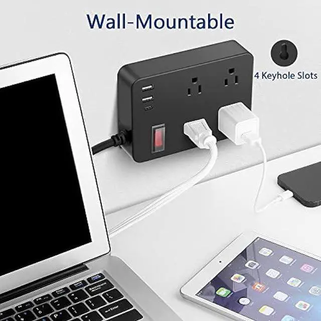 Alt view image 6 of 7 - Outdoor Power Strip Weatherproof with USB C, Waterproof Surge Protector with 4 Outlets,Outdoor Electrical Outlet,Outdoor Multi Plug Outlet for Camping, Garden, Kitchen, Bathroom, 6ft Cord,Flat Plug