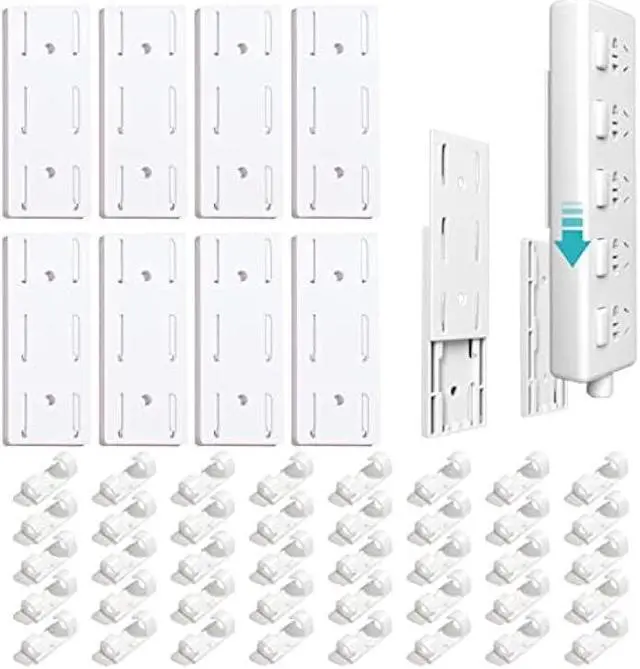 Main image of Power Strip Holder and Cable Clips Kit, 8Pcs Adhesive Punch-Free Socket Holder with 40Pcs Adhesive Cable Organizer, Power Strip Wall Mount Cable Management for Kitchen,Home and Office
