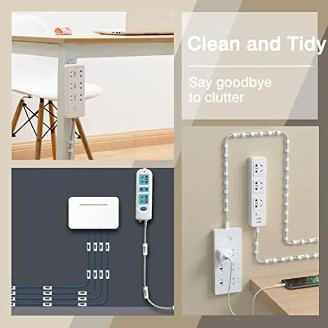 Alt view image 2 of 6 - Power Strip Holder and Cable Clips Kit, 8Pcs Adhesive Punch-Free Socket Holder with 40Pcs Adhesive Cable Organizer, Power Strip Wall Mount Cable Management for Kitchen,Home and Office