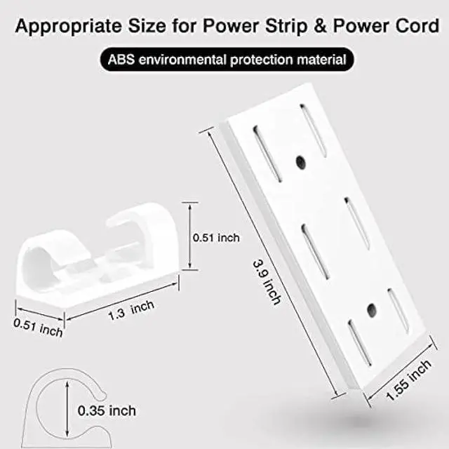 Alt view image 5 of 6 - Power Strip Holder and Cable Clips Kit, 8Pcs Adhesive Punch-Free Socket Holder with 40Pcs Adhesive Cable Organizer, Power Strip Wall Mount Cable Management for Kitchen,Home and Office