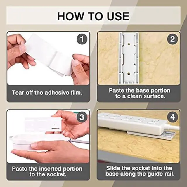 Alt view image 6 of 6 - Power Strip Holder and Cable Clips Kit, 8Pcs Adhesive Punch-Free Socket Holder with 40Pcs Adhesive Cable Organizer, Power Strip Wall Mount Cable Management for Kitchen,Home and Office