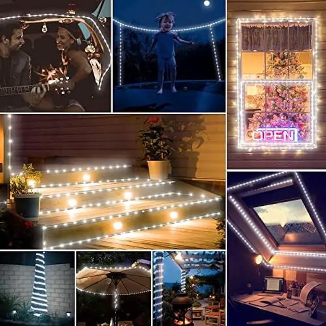 Alt view image 4 of 7 - Solar Rope Lights Outdoor Waterproof - 72ft 200LED Solar Powered Outdoor Rope Lights with Remote LED White Rope Lights Solar Tube Fairy Lights for Pool Fence Tree Path Garden Wedding Cool White
