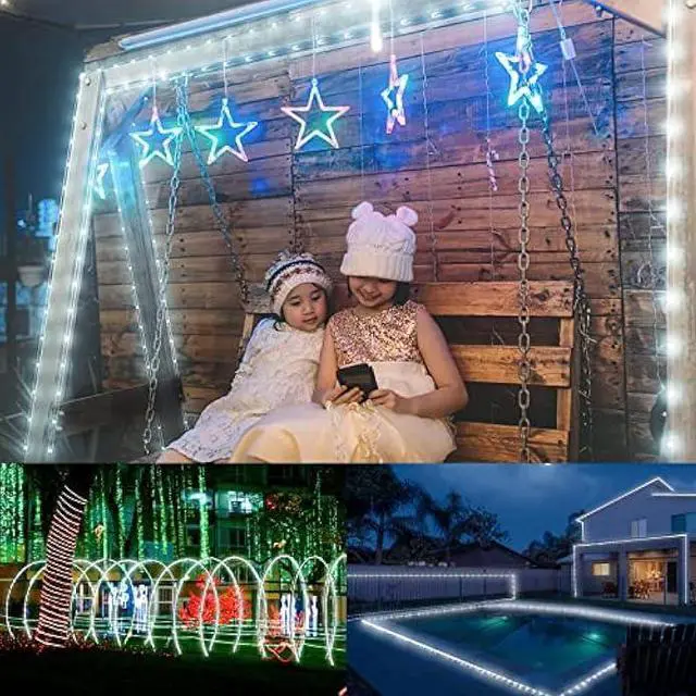 Alt view image 5 of 7 - Solar Rope Lights Outdoor Waterproof - 72ft 200LED Solar Powered Outdoor Rope Lights with Remote LED White Rope Lights Solar Tube Fairy Lights for Pool Fence Tree Path Garden Wedding Cool White