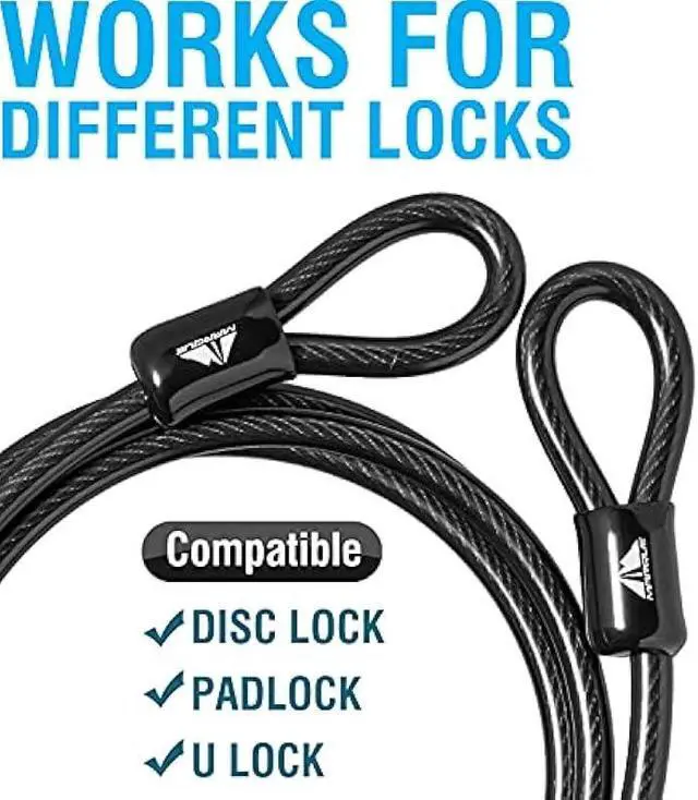 Alt view image 4 of 5 - MARQUE Security Steel Cable - 3/8 inch (10 mm) Thick (4', 7', 15', 20' or 30') Vinyl Coated Braided Steel Cable with Double Sealed Looped Ends for U-Lock, Padlock, Disc Lock (4 FT)