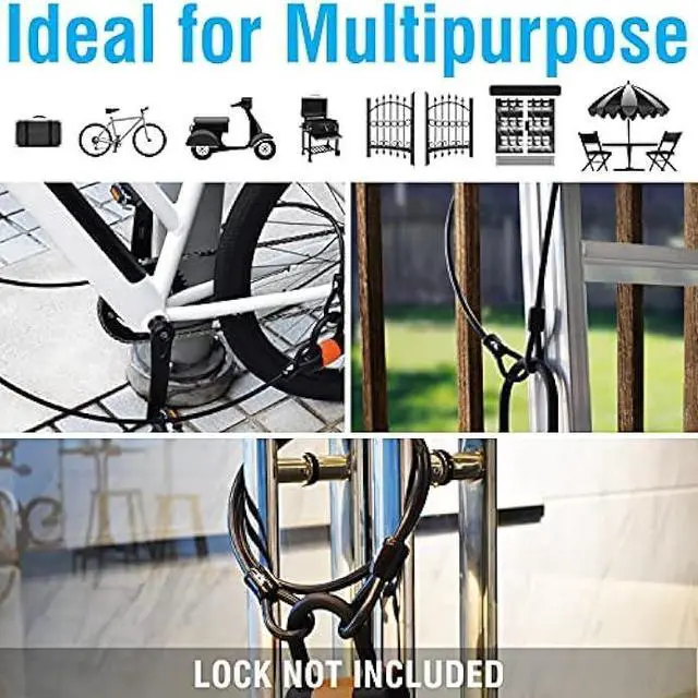 Alt view image 5 of 5 - MARQUE Security Steel Cable - 3/8 inch (10 mm) Thick (4', 7', 15', 20' or 30') Vinyl Coated Braided Steel Cable with Double Sealed Looped Ends for U-Lock, Padlock, Disc Lock (4 FT)