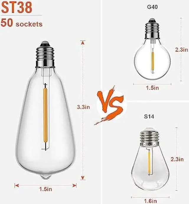 Alt view image 3 of 6 - LaPitio 100FT Outdoor String Lights for Outside, 2500K 52 LED Bulbs with Remote, Waterproof Shatterproof for Garden, Patio, Backyard, Gazebo, Deck, Party, Tree, Fence, Hanging, Bedroom, Camping