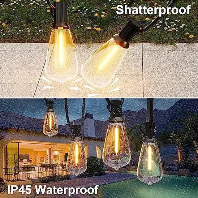 Alt view image 5 of 6 - LaPitio 100FT Outdoor String Lights for Outside, 2500K 52 LED Bulbs with Remote, Waterproof Shatterproof for Garden, Patio, Backyard, Gazebo, Deck, Party, Tree, Fence, Hanging, Bedroom, Camping