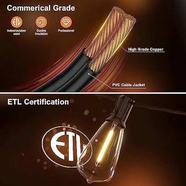 Alt view image 6 of 6 - LaPitio 100FT Outdoor String Lights for Outside, 2500K 52 LED Bulbs with Remote, Waterproof Shatterproof for Garden, Patio, Backyard, Gazebo, Deck, Party, Tree, Fence, Hanging, Bedroom, Camping