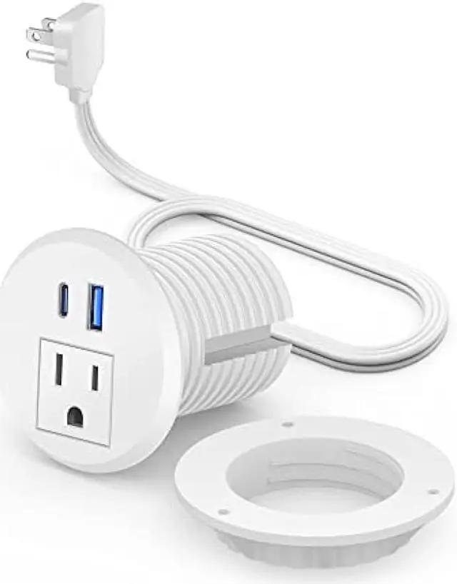 Main image of 2 inch Desk Power Grommet with PD 20W USB C,Ultra-Flat Plug Power Strip,Recessed Outlet,Desktop Power Grommet for Office PC Desk Cable Cord Cover,Table Outlets for Home, Office,6 ft Cable(White)