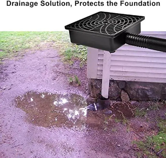 Alt view image 3 of 5 - Catch Basin Gutter Downspout Extensions, 12×12 Low Profile Catch Basin Downspout Extender with 2 ID Flexible Pipe, No Deep Dig Needed, Rainwater Diverter, Pipe Stretched Length 8.2ft