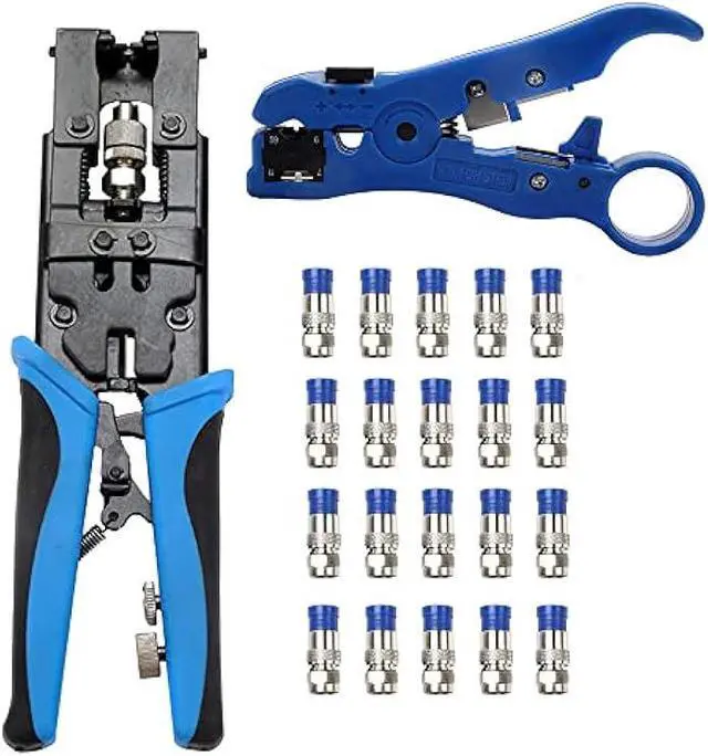 Main image of TLS.eagle Coax Cable Crimping Kit Adjustable Tool Set Coaxial Cable Crimping Tool for RG59 RG6 F BNC RCA with 20 PCS F Compression Connectors