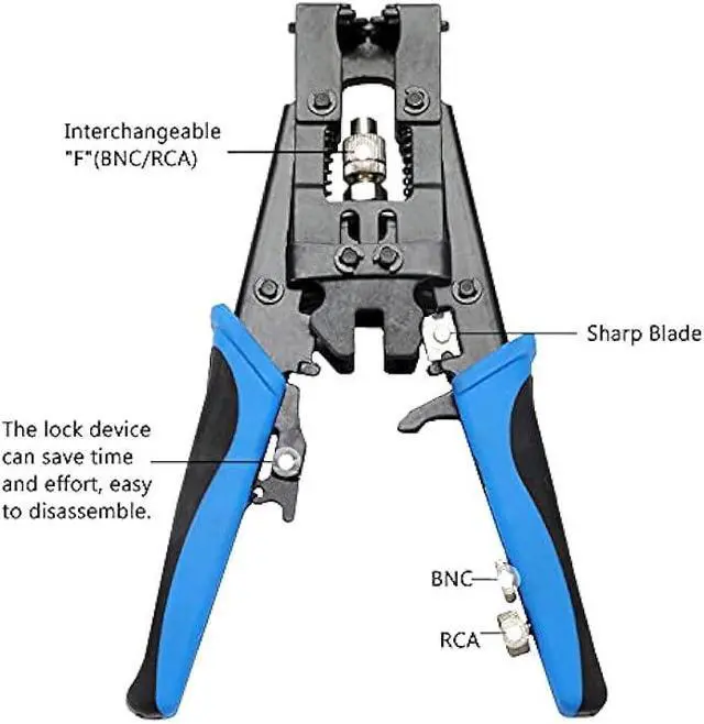 Alt view image 2 of 7 - TLS.eagle Coax Cable Crimping Kit Adjustable Tool Set Coaxial Cable Crimping Tool for RG59 RG6 F BNC RCA with 20 PCS F Compression Connectors