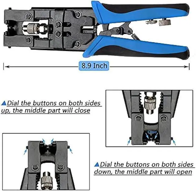 Alt view image 3 of 7 - TLS.eagle Coax Cable Crimping Kit Adjustable Tool Set Coaxial Cable Crimping Tool for RG59 RG6 F BNC RCA with 20 PCS F Compression Connectors