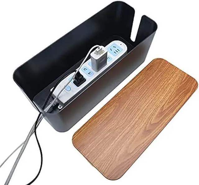 Alt view image 2 of 7 - Cable Management Box Set - 3 Pack Large & Medium & Small Wooden Style Cable Organizer Box Desk Computer Cord Organizer Box with Cable Clips to Hide Wires and Power Strips (Black)