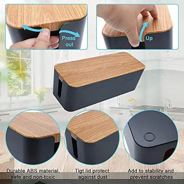 Alt view image 3 of 7 - Cable Management Box Set - 3 Pack Large & Medium & Small Wooden Style Cable Organizer Box Desk Computer Cord Organizer Box with Cable Clips to Hide Wires and Power Strips (Black)
