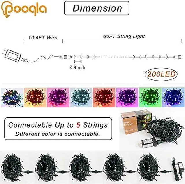 Alt view image 3 of 6 - Purple String Lights Halloween Decoration, 200 LED 66 ft Outdoor Waterproof Decorative LED String Lights, 8 Modes Halloween Fairy Lights for Home Yard Patio Wedding Party Decoration