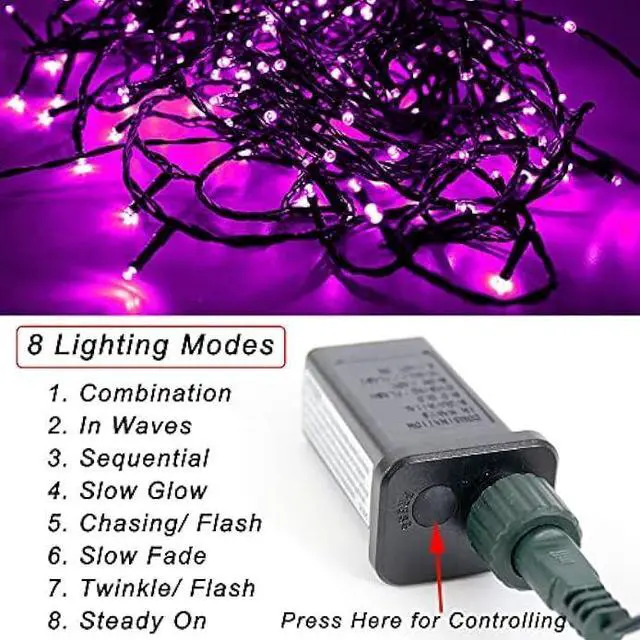 Alt view image 2 of 6 - Purple String Lights Halloween Decoration, 200 LED 66 ft Outdoor Waterproof Decorative LED String Lights, 8 Modes Halloween Fairy Lights for Home Yard Patio Wedding Party Decoration