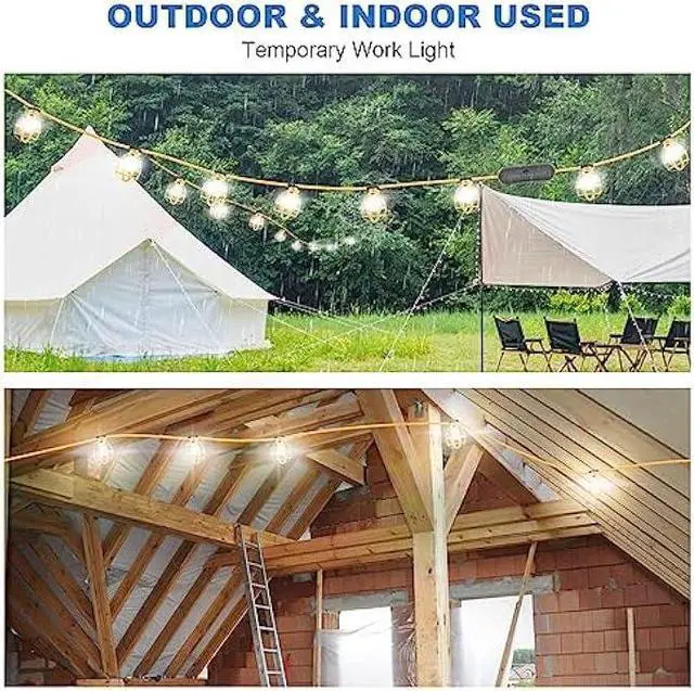 Alt view image 5 of 7 - Yaoledly 50FT Construction String Lights with Outdoor Extension Cord Safety Cover, 50W 5 Bulbs Work Lights, IP65 Waterproof, 4000LM 6500K Temporary Lighting for Workshop, Mine cave, Job Site
