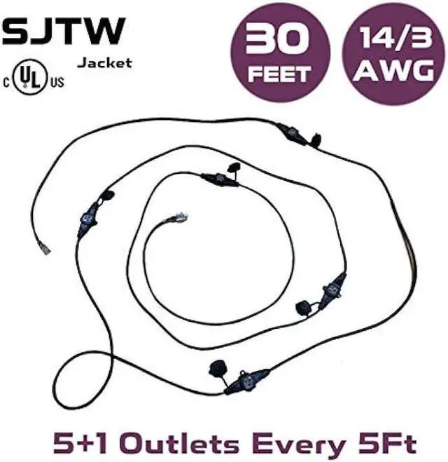 Alt view image 2 of 6 - Kutatek 30Ft 14/3 Multi-Outlet Heavy Duty Extension Cord, 6 Outlets Evenly Spaced Every 5Ft,Indoor/Outdoor Christmas Lighting, Holiday Decorations, Uplighting, Stage Backlines,UL Listed