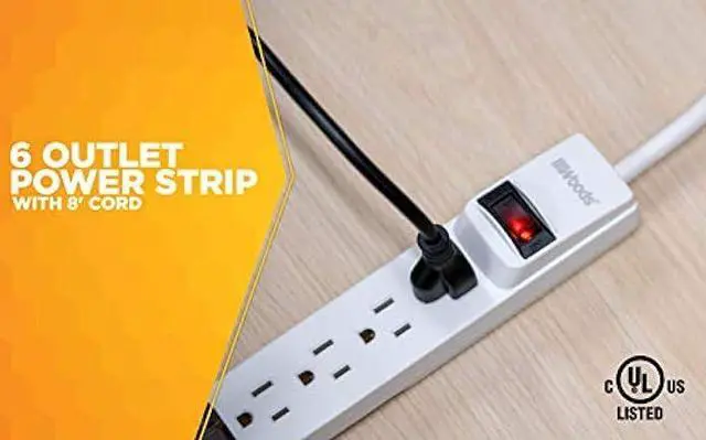 Alt view image 2 of 6 - Woods 41436 Power Strip with 6 Outlets and Overload Safety Switch, 8 Foot Cord, White